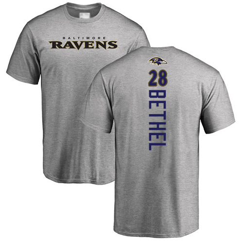 Men Baltimore Ravens Ash Justin Bethel Backer NFL Football #28 T Shirt